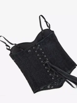 Black Bustier Top Lace Transparent Back Bandage Strappy Corset