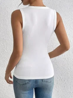 Black Cami Top Jewel Neck Flowers Chic Camis For Women