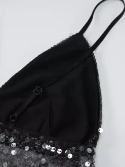 Black Cami Top Straps Neck Lace Sexy Polyester Women Camis