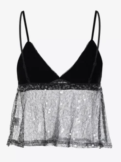 Black Cami Top Straps Neck Lace Sexy Polyester Women Camis