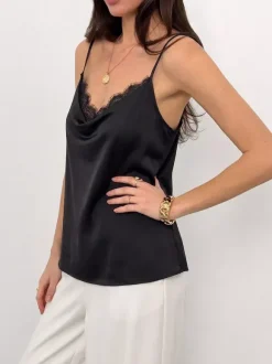 Black Cami Top V-Neck Lace Chic Camis For Women