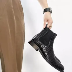 Black Chelsea Boots Men's Round Toe Slip On Ankle Boots
