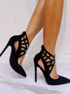 Black Chic High Heels Strappy Pointed Toe Stiletto Heel Pumps
