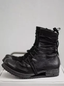 Black Combat Boots Men's Round Toe Lace Up Ankle Boots