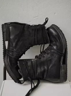 Black Combat Boots Men's Round Toe Lace Up Ankle Boots