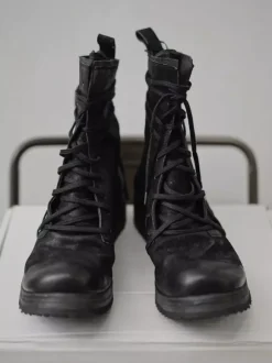 Black Combat Boots Men's Round Toe Lace Up Ankle Boots