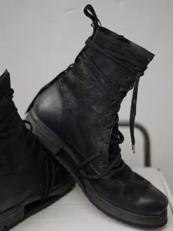 Black Combat Boots Men's Round Toe Lace Up Ankle Boots