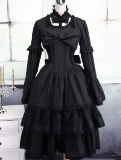 Black Cotton Gothic Lolita Dress