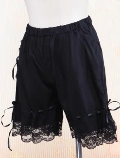 Black Cotton Lolita Bloomers Lace Trim Ribbons