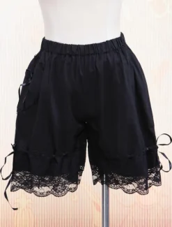 Black Cotton Lolita Bloomers Lace Trim Ribbons