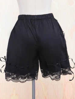 Black Cotton Lolita Bloomers Lace Trim Ribbons