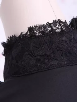 Black Cotton Lolita Blouse Stand Collar Layered Lace Trim Ruffles