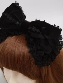 Black Cotton Lolita Headbow Lace Trim Lace Ribbon