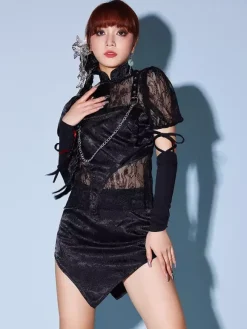 Black Dance Costumes Women's Jazz Hip Hop Punk Skirt Top Skirt Set Dancing Wear