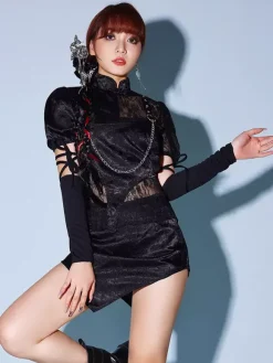 Black Dance Costumes Women's Jazz Hip Hop Punk Skirt Top Skirt Set Dancing Wear