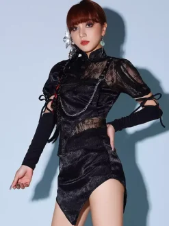 Black Dance Costumes Women's Jazz Hip Hop Punk Skirt Top Skirt Set Dancing Wear