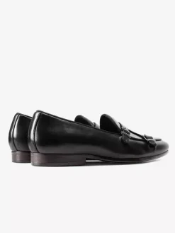 Black Dress Shoes For Men Genuine Leather Round Toe Slip On Monk Loafers