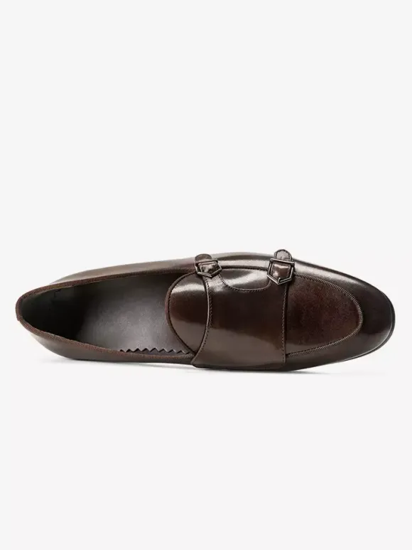 Black Dress Shoes For Men Genuine Leather Round Toe Slip On Monk Loafers