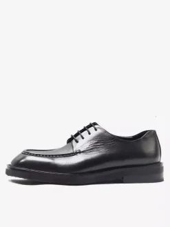 Black Dress Shoes Round Toe Lace Up Genuine Leather Shoes For Men