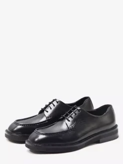 Black Dress Shoes Round Toe Lace Up Genuine Leather Shoes For Men