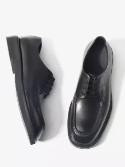 Black Dress Shoes Round Toe Lace Up Genuine Leather Shoes For Men