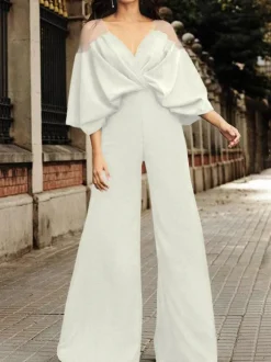 Black Evening Dress 2026 V-Neck Stretch Crepe Half Sleeves Backless Floor Length Formal Dresses Wedding Guest Dresses Free Customization
