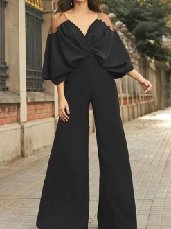 Black Evening Dress 2026 V-Neck Stretch Crepe Half Sleeves Backless Floor Length Formal Dresses Wedding Guest Dresses Free Customization