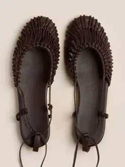 Black Flat Sandals Women's Round Toe Cut Out Lace Up Falts