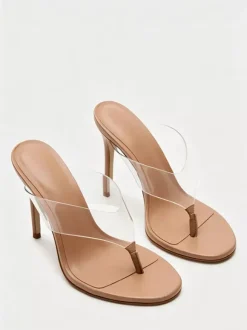 Black Flip Flop Sandals Thong High Heel Backless Sandal Slides