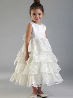 Black Flower Girl Dress Lace Sash Jewel Neck Sleeveless Kids Birthday Party Dresses