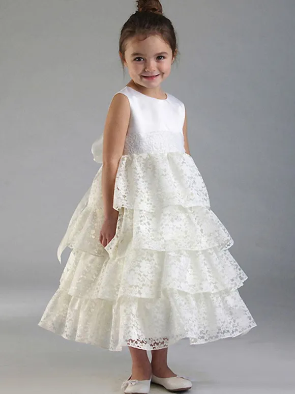 Black Flower Girl Dress Lace Sash Jewel Neck Sleeveless Kids Birthday Party Dresses