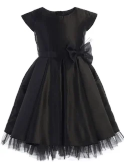 Black Flower Girl Dress Sash Jewel Neck Short Sleeves Kids Birthday Party Dresses