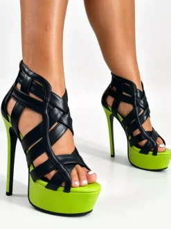 Black Galdiator Sandals Women's Platform Strappy High Heel Sandals