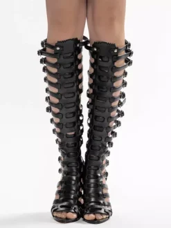 Black Gladiator Sandals High Heel Open Toe Buckle Detail Sandal Shoes