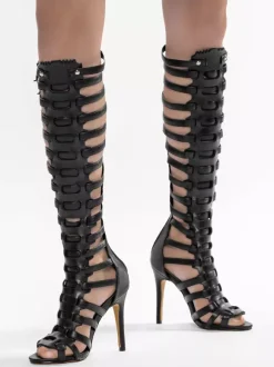 Black Gladiator Sandals High Heel Open Toe Buckle Detail Sandal Shoes