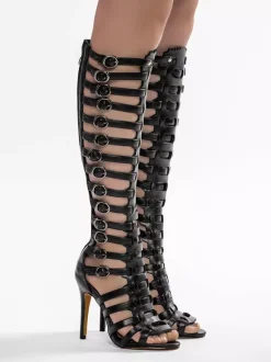 Black Gladiator Sandals High Heel Open Toe Buckle Detail Sandal Shoes