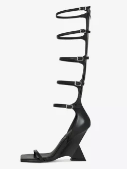 Black Gladiator Sandals Open Toe Buckle Detail Strappy Designed Wedge Heel Sandal Shoes