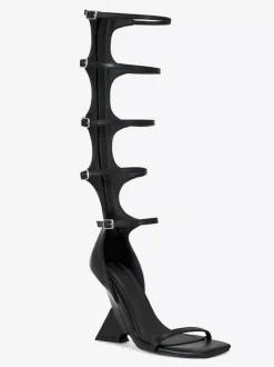 Black Gladiator Sandals Open Toe Buckle Detail Strappy Designed Wedge Heel Sandal Shoes