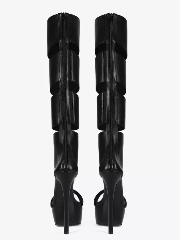 Black Gladiator Sandals Platform Open Toe Cut Out High Heel Sandals