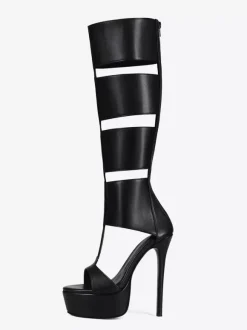 Black Gladiator Sandals Platform Open Toe Cut Out High Heel Sandals