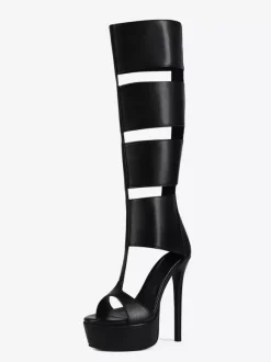Black Gladiator Sandals Platform Open Toe Cut Out High Heel Sandals