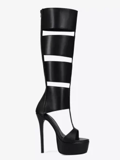 Black Gladiator Sandals Platform Open Toe Cut Out High Heel Sandals