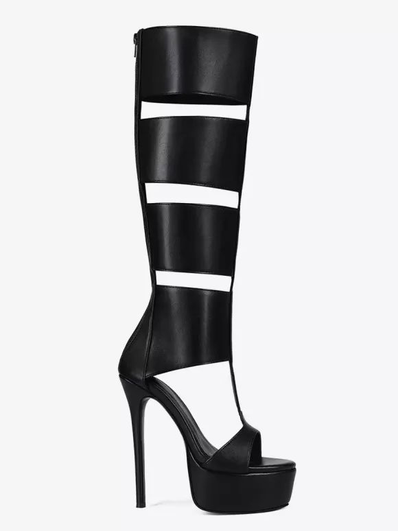 Black Gladiator Sandals Platform Open Toe Cut Out High Heel Sandals