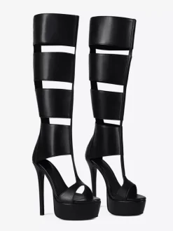 Black Gladiator Sandals Platform Open Toe Cut Out High Heel Sandals