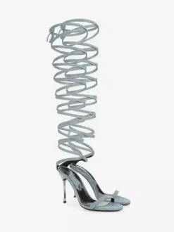 Black Gladiator Sandals Women's Open Toe Rhinestones Heel Lace Up Party Shoes