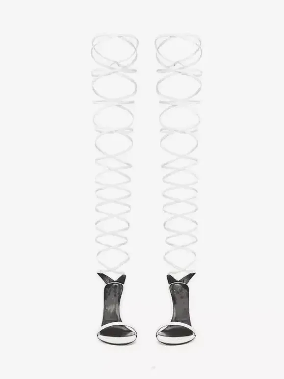 Black Gladiator Sandals Women's Open Toe Rhinestones Heel Lace Up Party Shoes