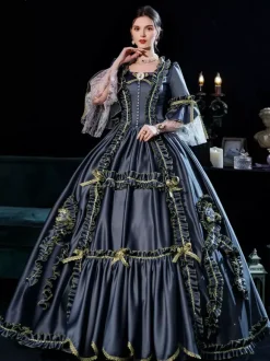Black Gold Retro Tudor Dress Costumes Dress For Women Marie Antoinette Costume Euro Style Party Prom Dress