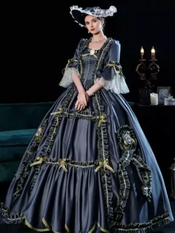 Black Gold Retro Tudor Dress Costumes Dress For Women Marie Antoinette Costume Euro Style Party Prom Dress