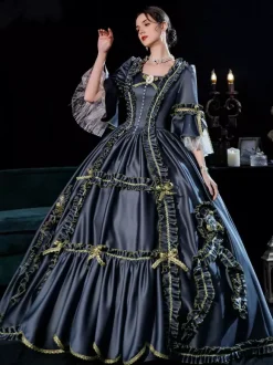 Black Gold Retro Tudor Dress Costumes Dress For Women Marie Antoinette Costume Euro Style Party Prom Dress