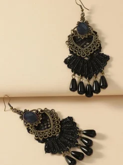 Black Gothic Bridal Earrings Metal Pierced Wedding Jewelry